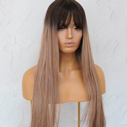 LIRA - Caramel Ombre - Fringe Wig | Brown, 26 Inch, Fringe, Synthetic Hair | Milk &amp; Honey Wigs