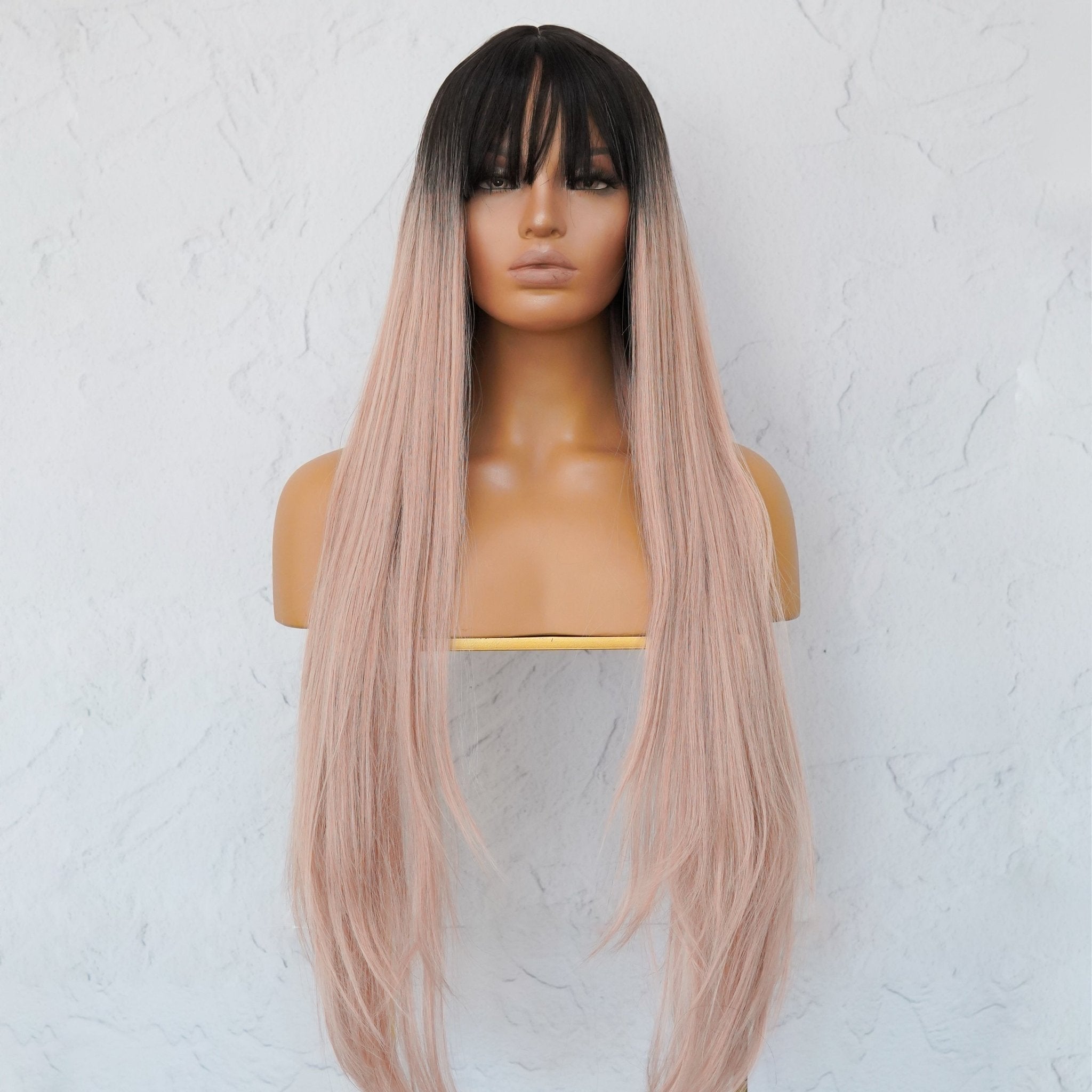 LIRA Dusty Caramel Pink Ombre Fringe Wig | Milk &amp; Honey Wigs