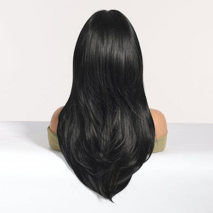 Long Layered Black Wig black synthetic layered lace front wig | Milk &amp; Honey Wigs