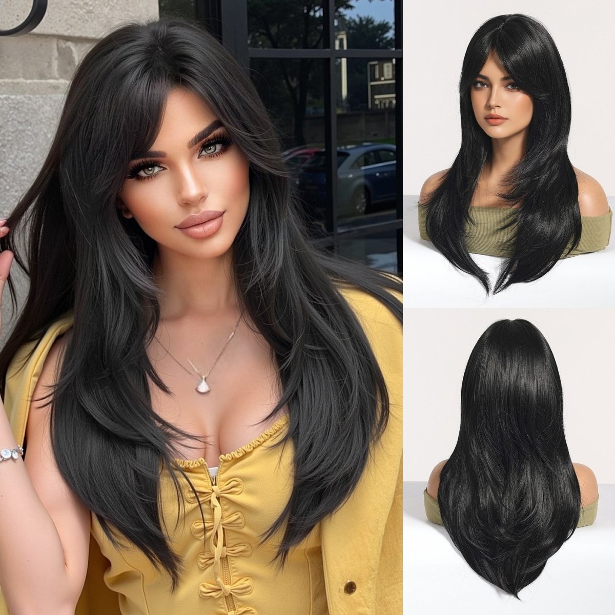 Long Layered Black Wig - MARKETPLACE | Black, Fringe, Synthetic Hair | Milk &amp; Honey Wigs