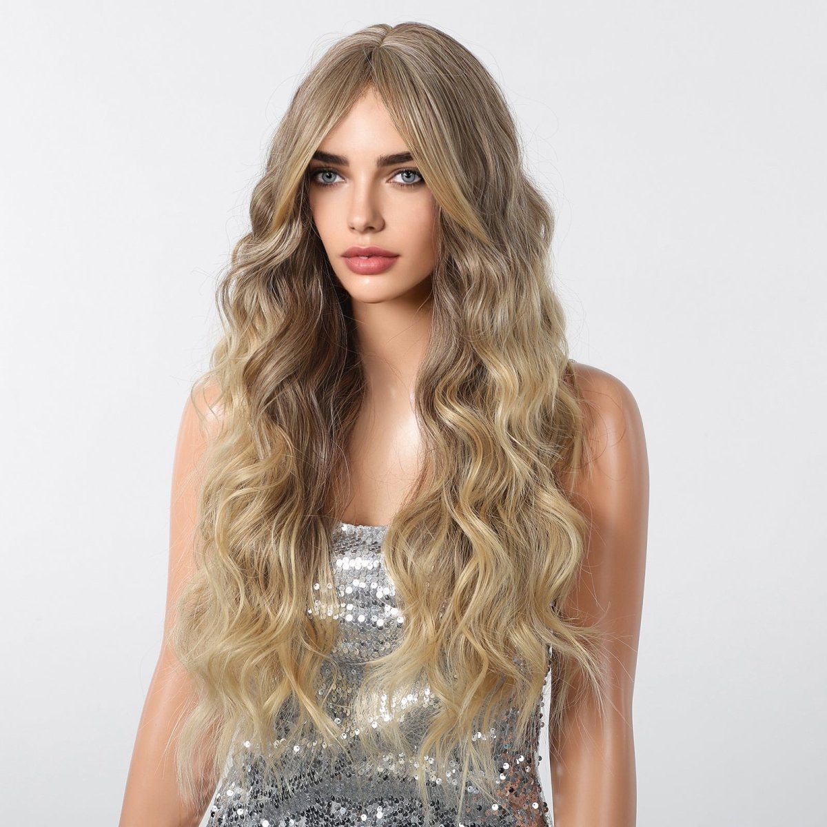 Long Natural Brown Synthetic Curly Wig - MARKETPLACE | Blonde, Fringe, Synthetic Hair | Milk &amp; Honey Wigs