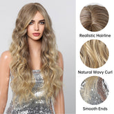 Long Natural Brown Synthetic Curly Wig - MARKETPLACE | Blonde, Fringe, Synthetic Hair | Milk & Honey Wigs