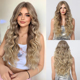 Long Natural Brown Synthetic Curly Wig - MARKETPLACE | Blonde, Fringe, Synthetic Hair | Milk & Honey Wigs