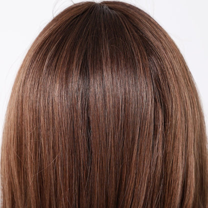 Long wavy chestnut brown synthetic lace front wig | Milk &amp; Honey Wigs