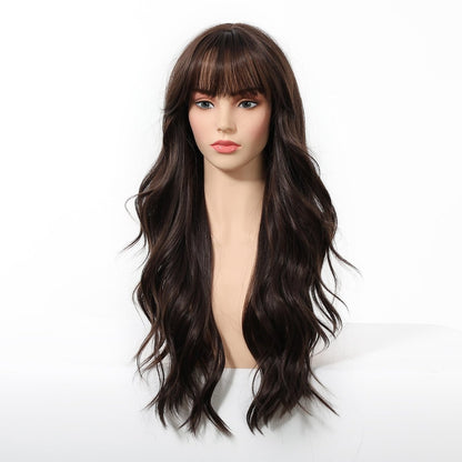 Long Wavy Dark Brown Dark Brown synthetic wavy lace front wig | Milk &amp; Honey Wigs