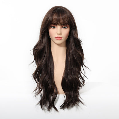 Long Wavy Dark Brown Dark Brown synthetic wavy lace front wig | Milk &amp; Honey Wigs