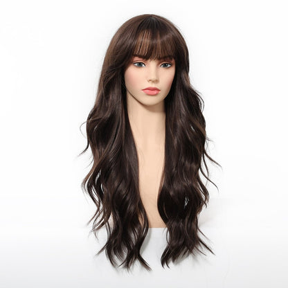 Long Wavy Dark Brown Dark Brown synthetic wavy lace front wig | Milk &amp; Honey Wigs