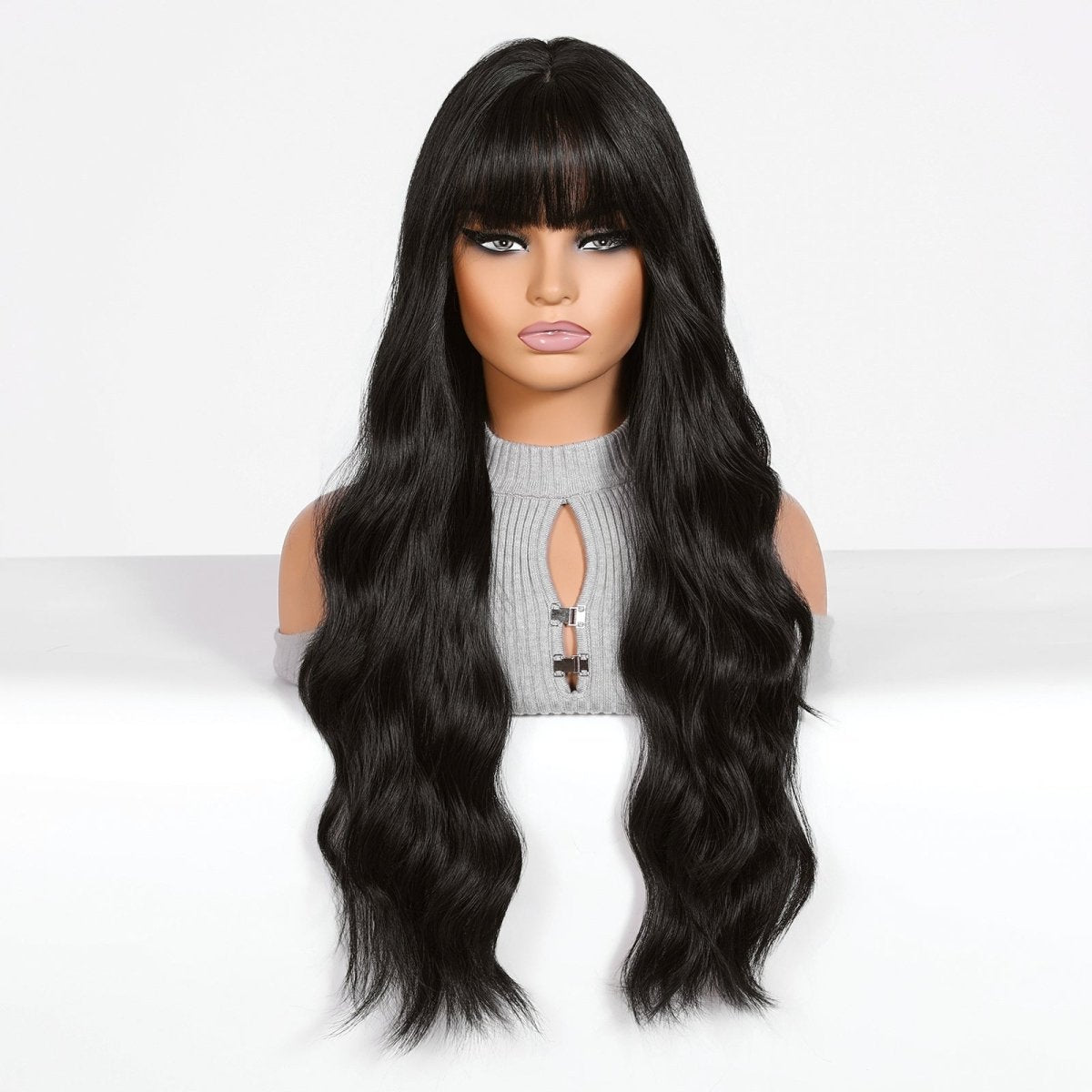 Long Wavy Natural  Black with bangs  Wig - MARKETPLACE | Black, Fringe, Synthetic Hair | Milk &amp; Honey Wigs