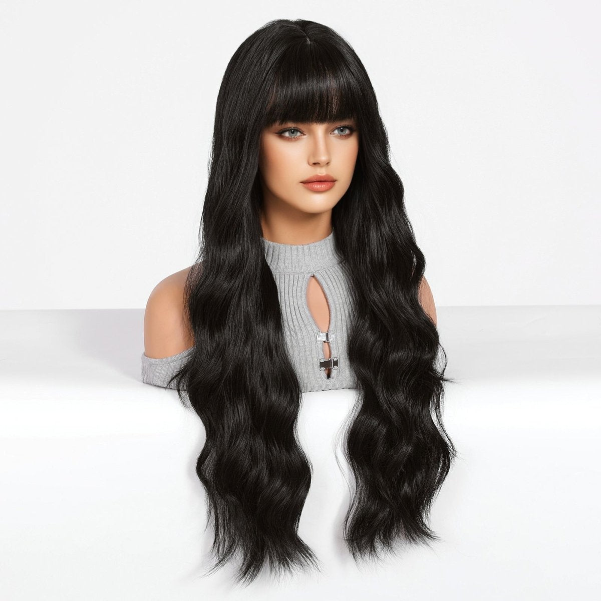 Long Wavy Natural  Black with bangs  Wig - MARKETPLACE | Black, Fringe, Synthetic Hair | Milk &amp; Honey Wigs