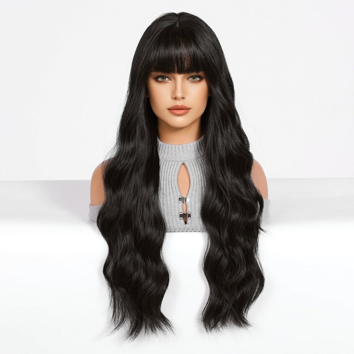 Long Wavy Natural  Black with bangs  Wig - MARKETPLACE | Black, Fringe, Synthetic Hair | Milk &amp; Honey Wigs