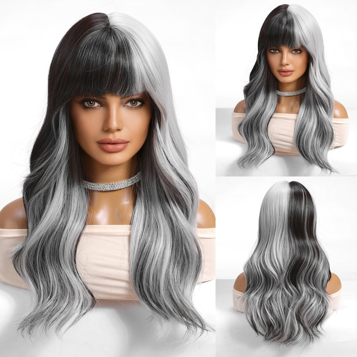 Long Wavy Ombre Wig- MARKETPLACE | Grey, Fringe, Synthetic Hair | Milk &amp; Honey Wigs
