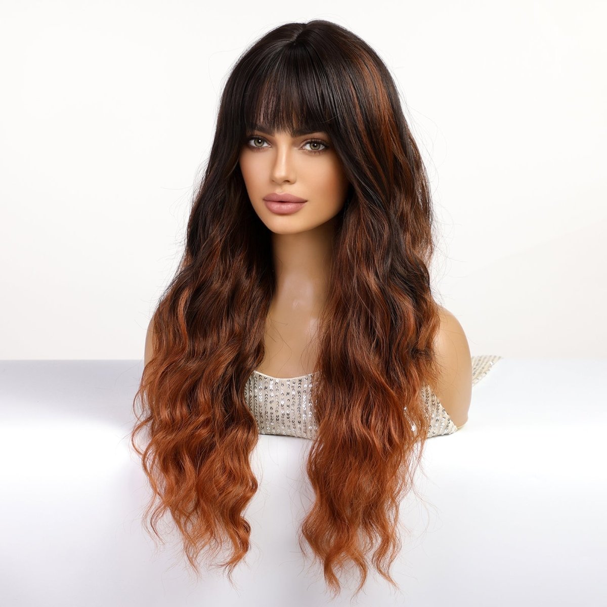 Long Wavy Ombre Wig - MARKETPLACE | Brown, Fringe, Synthetic Hair | Milk &amp; Honey Wigs