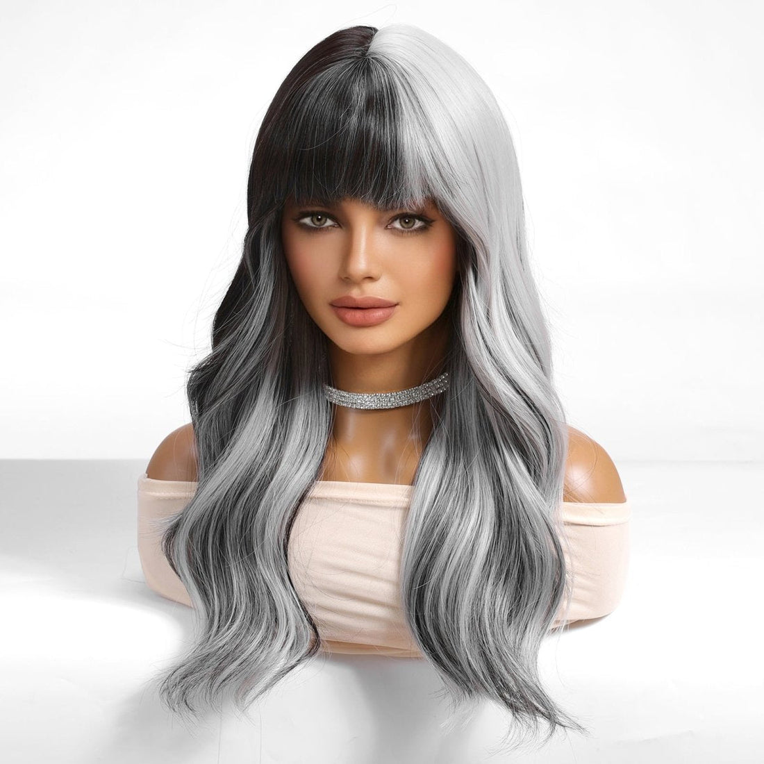 Long Wavy Ombre Wig- MARKETPLACE | Grey, Fringe, Synthetic Hair | Milk &amp; Honey Wigs