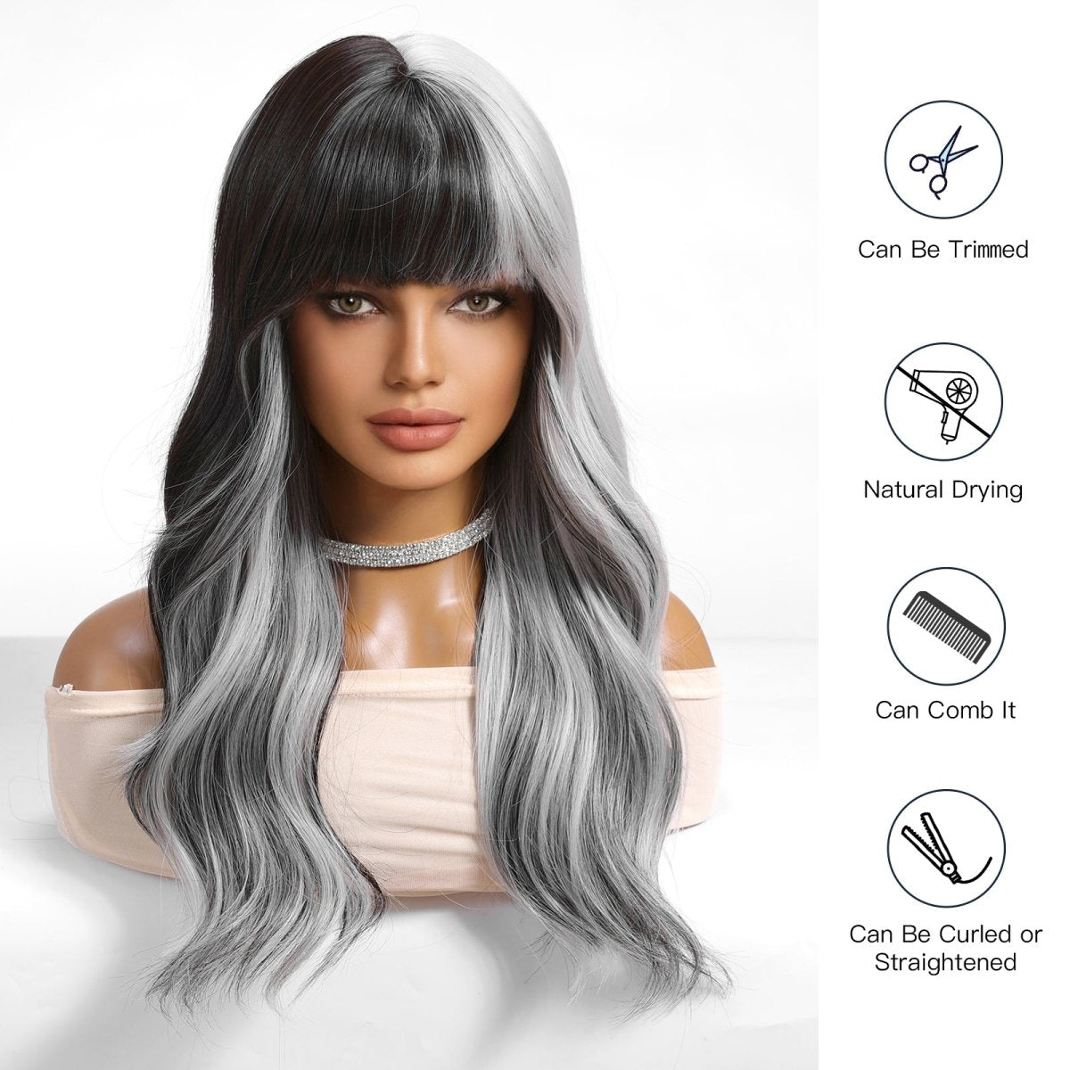 Long Wavy Ombre Wig- MARKETPLACE | Grey, Fringe, Synthetic Hair | Milk &amp; Honey Wigs