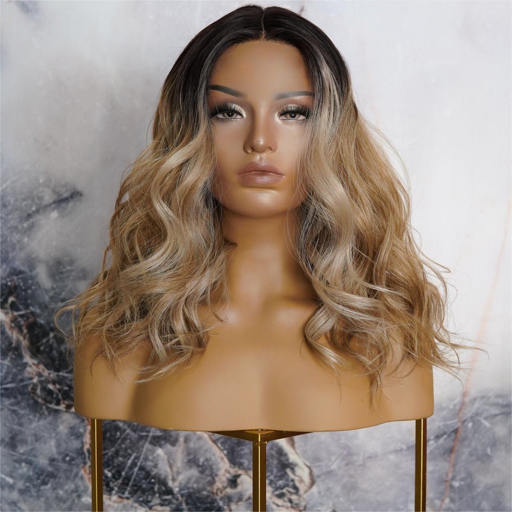 LUCY - Caramel - Lace Front Wig | Brown, 16 Inch, T-Part Lace Front, Synthetic Hair | Milk &amp; Honey Wigs