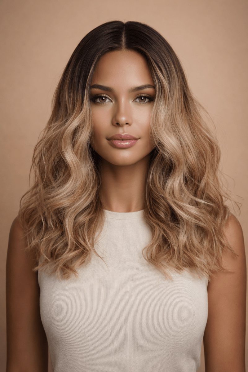 LUCY - Caramel - Lace Front Wig | Brown, 16 Inch, T-Part Lace Front, Synthetic Hair | Milk &amp; Honey Wigs