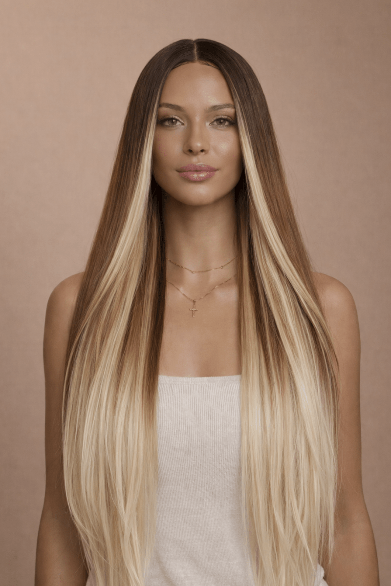 MEGAN - Caramel - Lace Front Wig | Blonde, 28 Inch+, T-Part Lace Front, Synthetic Hair | Milk &amp; Honey Wigs