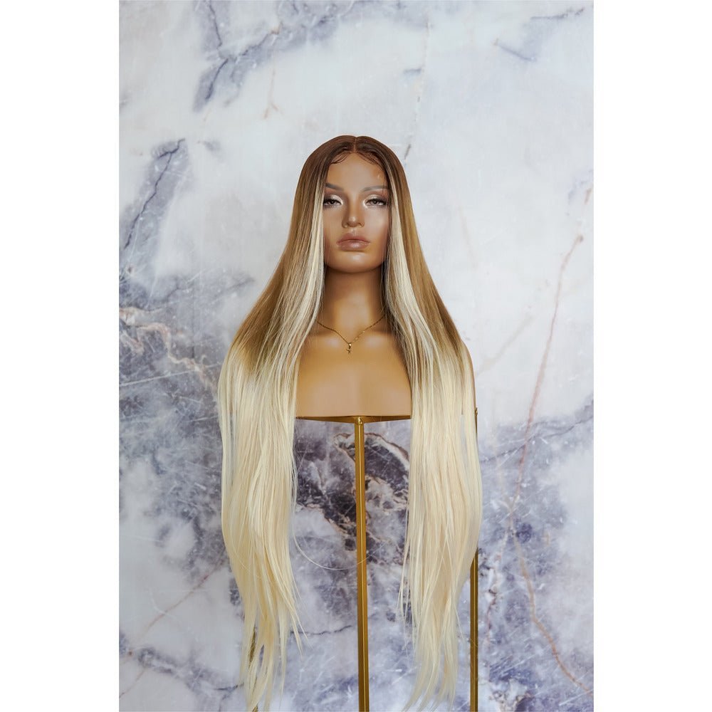 MEGAN - Caramel - Lace Front Wig | Blonde, 28 Inch+, T-Part Lace Front, Synthetic Hair | Milk &amp; Honey Wigs