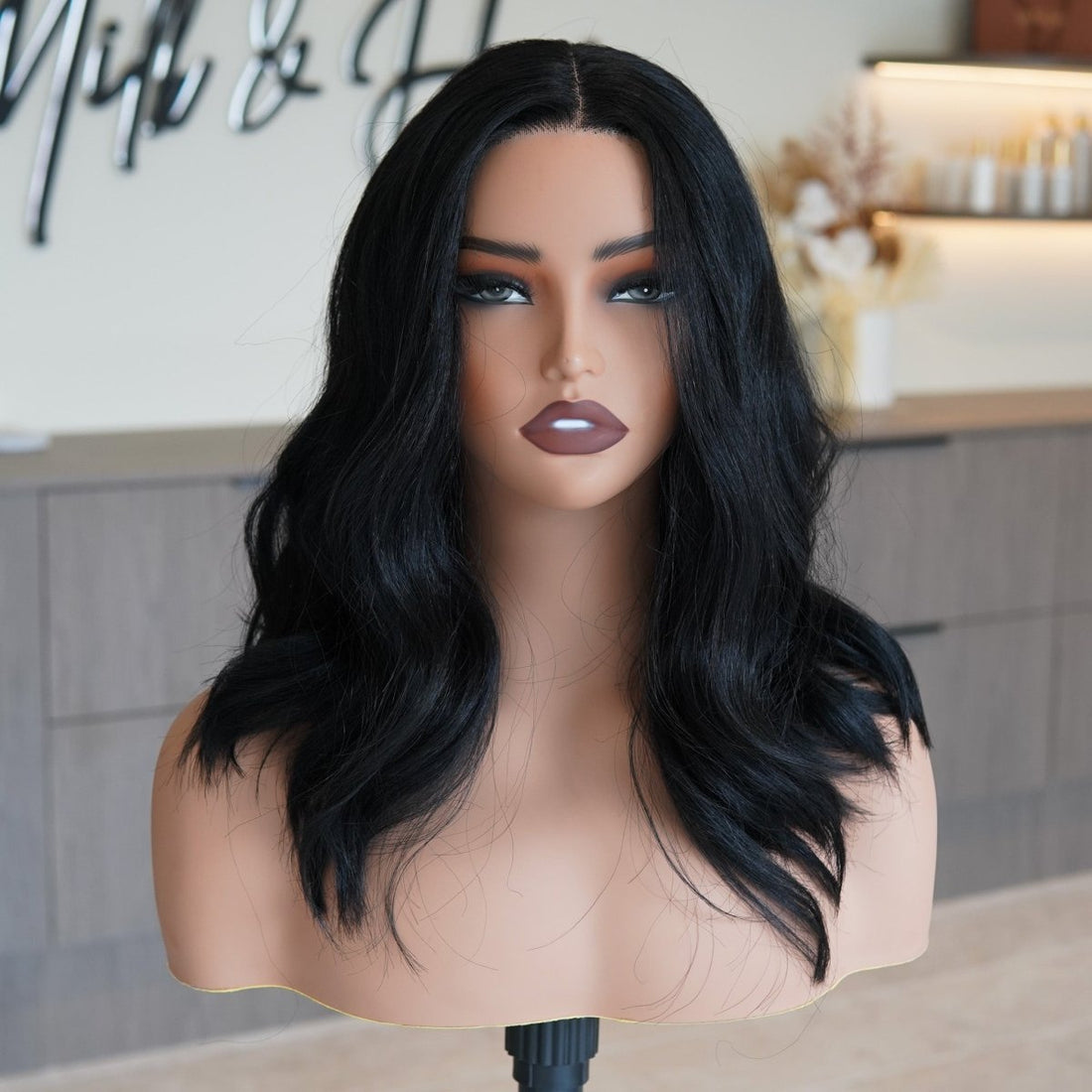 MELISSA - Natural Black - Lace Front Wig | Black, 14 Inch, T-Part Lace Front, Synthetic Hair | Milk &amp; Honey Wigs