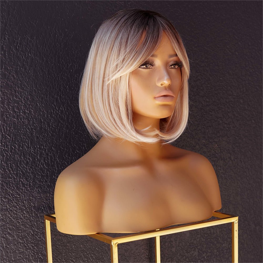 MIAH - Ombre Blonde - Fringe Wig | Blonde, 12 Inch &amp; Shorter, Fringe, Synthetic Hair | Milk &amp; Honey Wigs