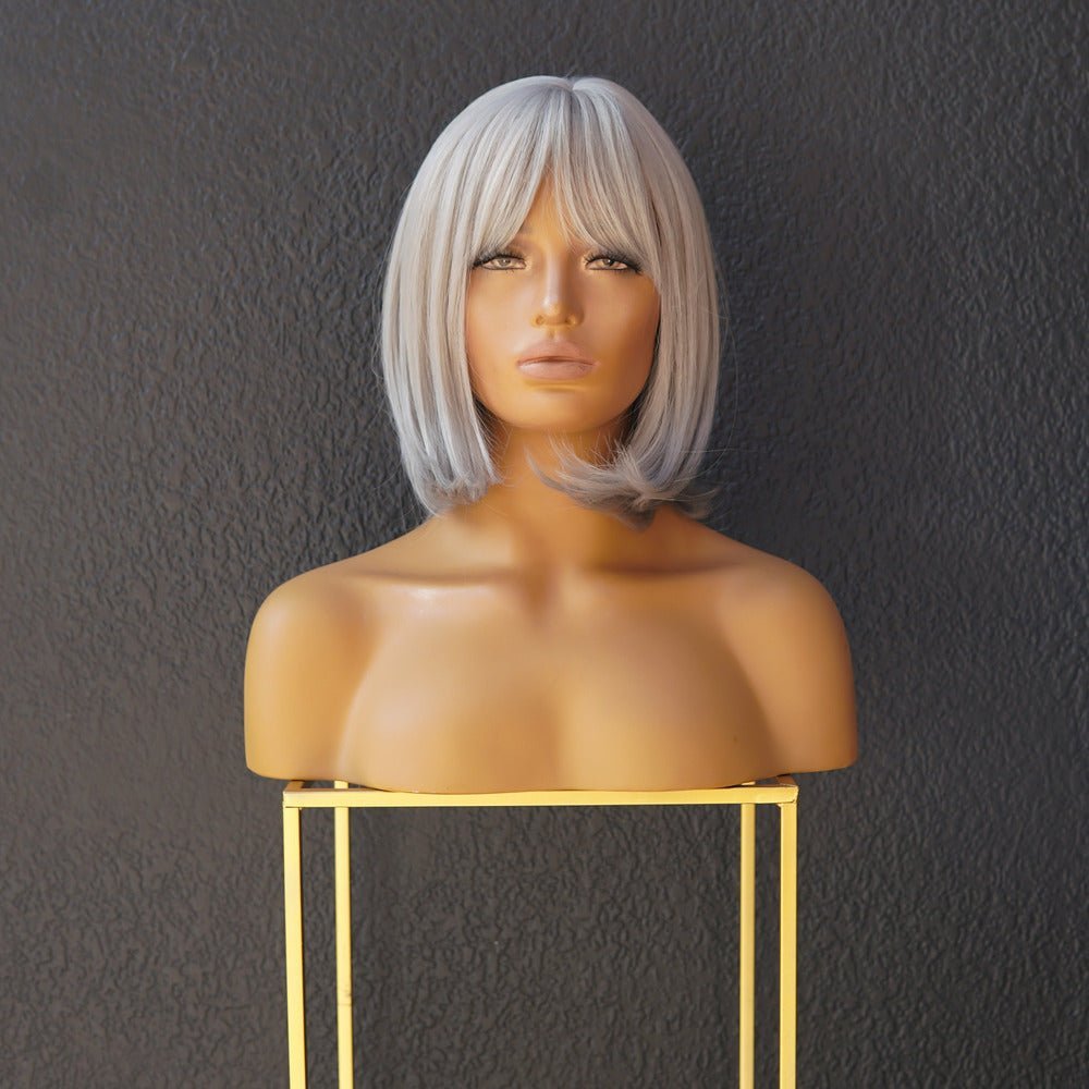 MIAH - Silver - Fringe Bob Wig | Grey, 12 Inch &amp; Shorter, Fringe, Synthetic Hair | Milk &amp; Honey Wigs