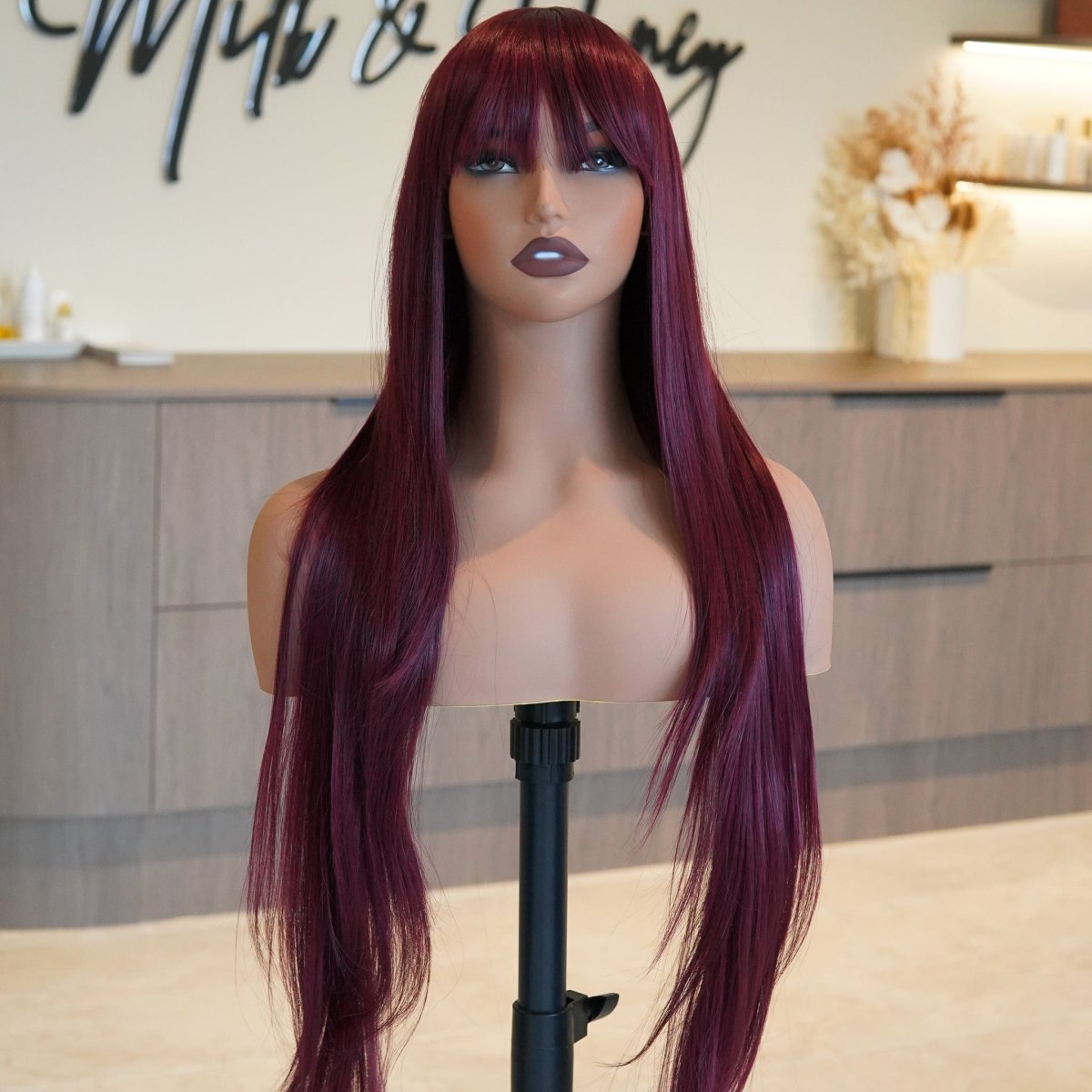 MONTANA - Burgundy - Fringe Wig | Red, 28 Inch+, Fringe, Synthetic Hair | Milk &amp; Honey Wigs