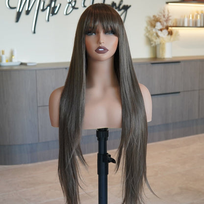 MONTANA Medium Brown synthetic straight fringe wig | Milk &amp; Honey Wigs
