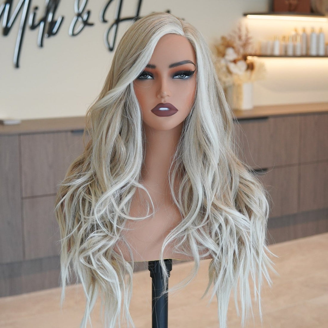 MONTE - Frosted Blonde - Lace Front Wig | Blonde, 20 Inch, T-Part Lace Front, Synthetic Hair | Milk &amp; Honey Wigs