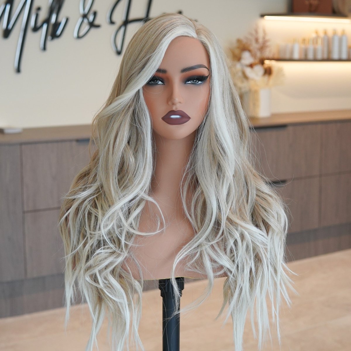 MONTE - Frosted Blonde - Lace Front Wig | Blonde, 20 Inch, T-Part Lace Front, Synthetic Hair | Milk &amp; Honey Wigs