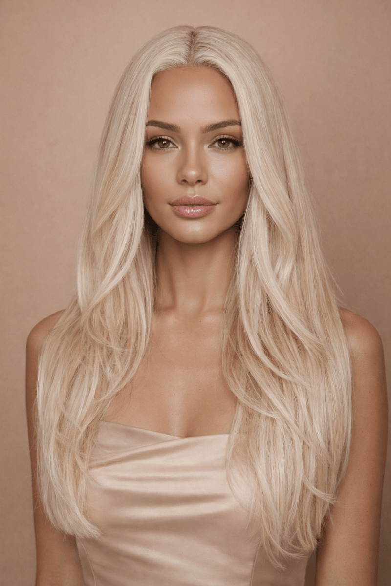 NATALIA - Frosted Blonde - Lace Front Wig | Blonde, 24 Inch, T-Part Lace Front, Synthetic Hair | Milk &amp; Honey Wigs