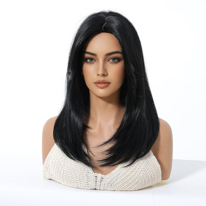 Natural Black with Layers Natural Black synthetic layered lace front wig | Milk &amp; Honey Wigs