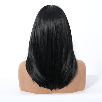 Natural Black with Layers Natural Black synthetic layered lace front wig | Milk &amp; Honey Wigs