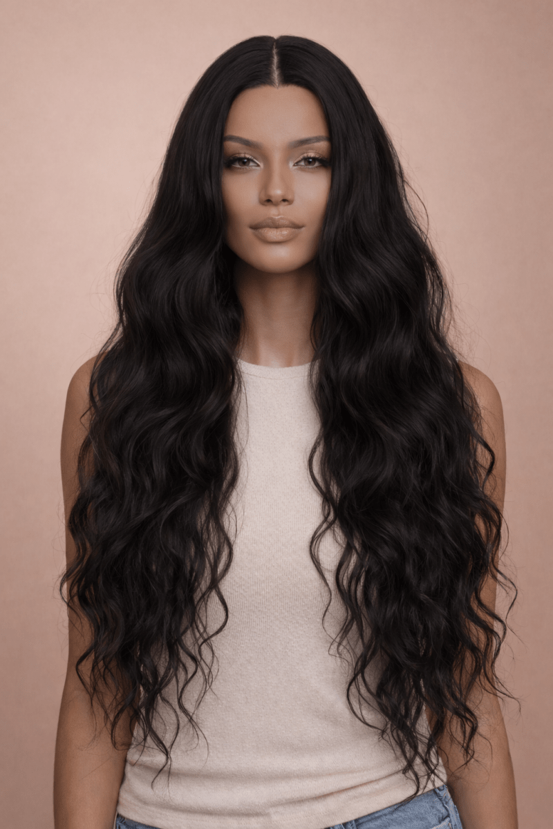 NERA - Black - Lace Front Wig | Black, 28 Inch+, T-Part Lace Front, Synthetic Hair | Milk &amp; Honey Wigs