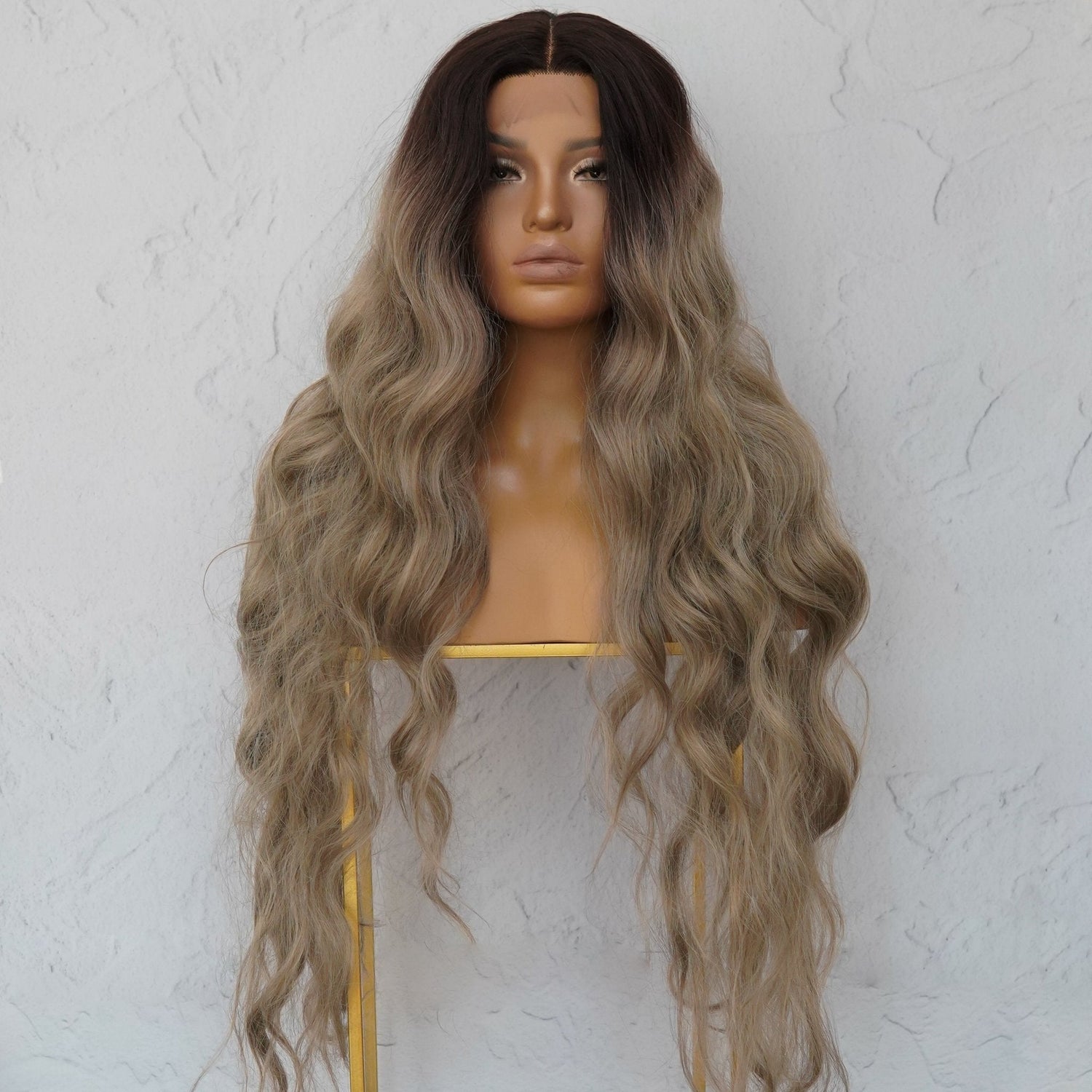 NERA - Ombre Ash Blonde - Lace Front Wig | Brown, 28 Inch+, T-Part Lace Front, Synthetic Hair | Milk &amp; Honey Wigs