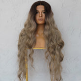 NERA - Ombre Ash Blonde - Lace Front Wig | Brown, 28 Inch+, T-Part Lace Front, Synthetic Hair | Milk & Honey Wigs