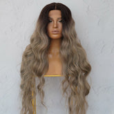 NERA - Ombre Ash Blonde - Lace Front Wig | Brown, 28 Inch+, T-Part Lace Front, Synthetic Hair | Milk & Honey Wigs