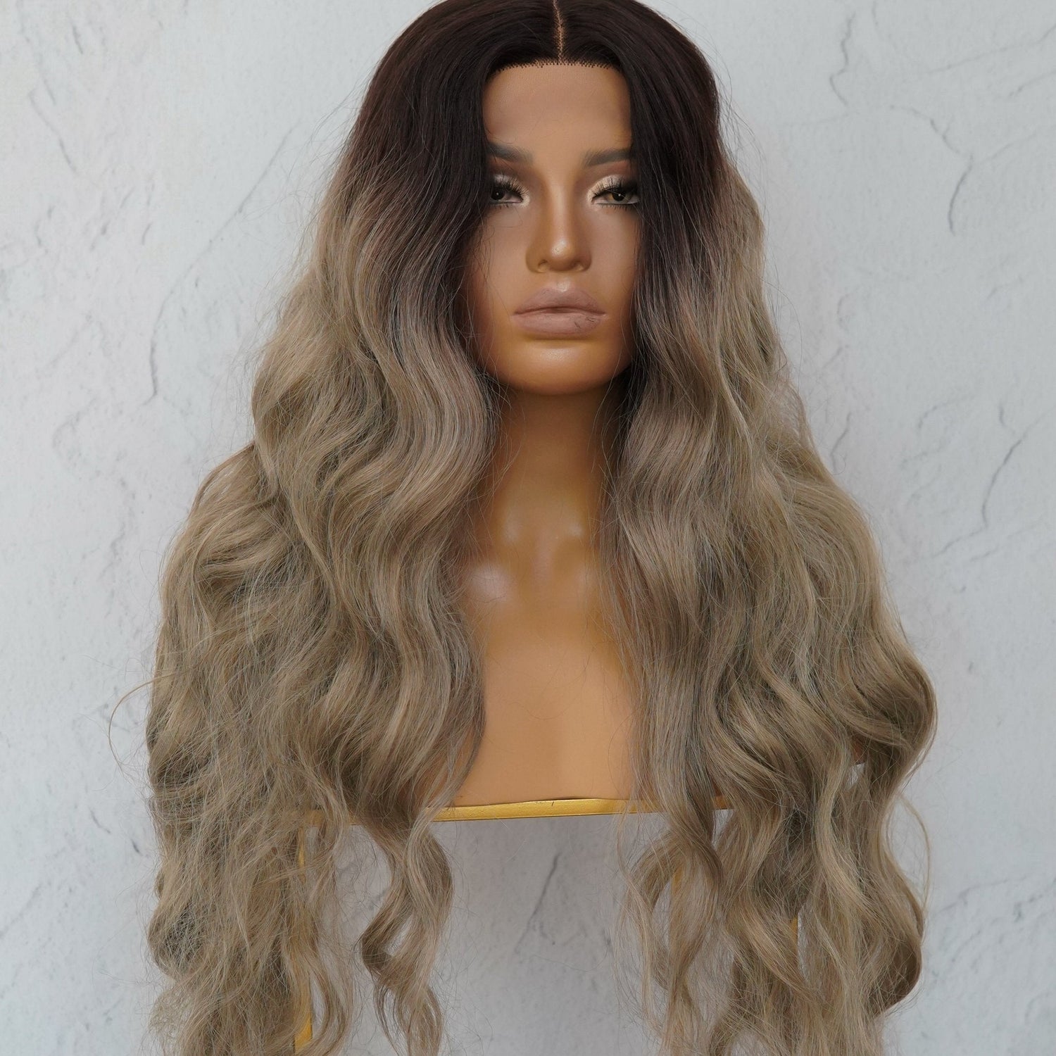 NERA - Ombre Ash Blonde - Lace Front Wig | Brown, 28 Inch+, T-Part Lace Front, Synthetic Hair | Milk &amp; Honey Wigs