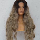 NERA - Ombre Ash Blonde - Lace Front Wig | Brown, 28 Inch+, T-Part Lace Front, Synthetic Hair | Milk & Honey Wigs