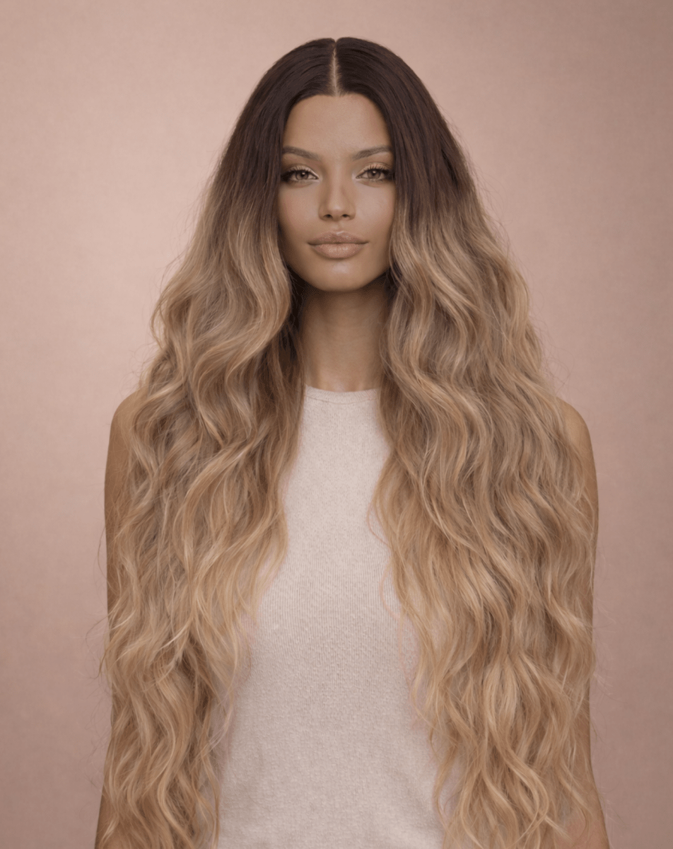 NERA - Ombre Ash Blonde - Lace Front Wig | Brown, 28 Inch+, T-Part Lace Front, Synthetic Hair | Milk &amp; Honey Wigs