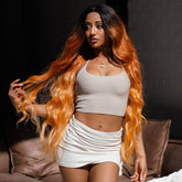 NERA - Ombre Flame - Lace Front Wig | Ginger, 28 Inch+, T-Part Lace Front, Synthetic Hair | Milk & Honey Wigs