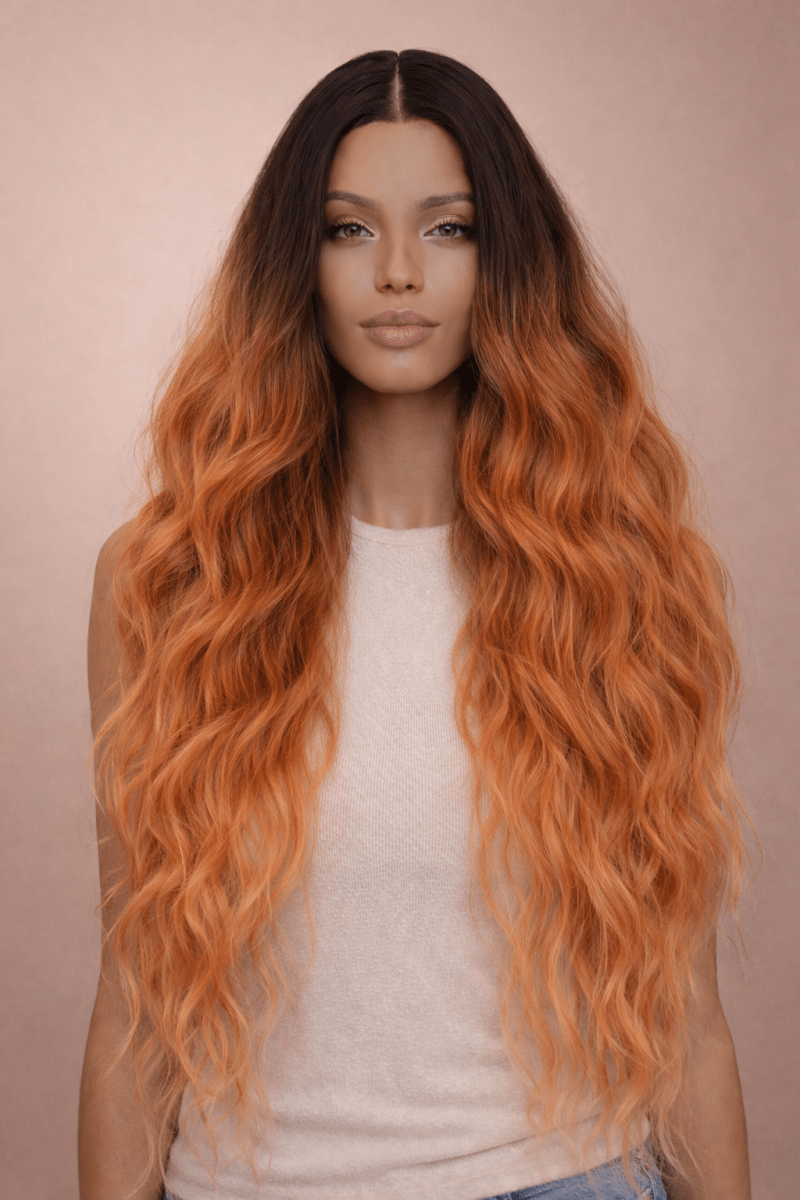 NERA - Ombre Flame - Lace Front Wig | Ginger, 28 Inch+, T-Part Lace Front, Synthetic Hair | Milk &amp; Honey Wigs