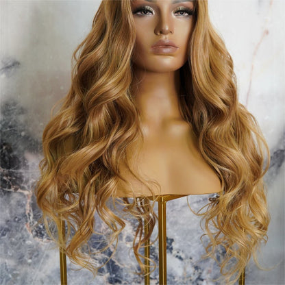 NIKKI caramel synthetic beach curl lace front wig | Milk &amp; Honey Wigs