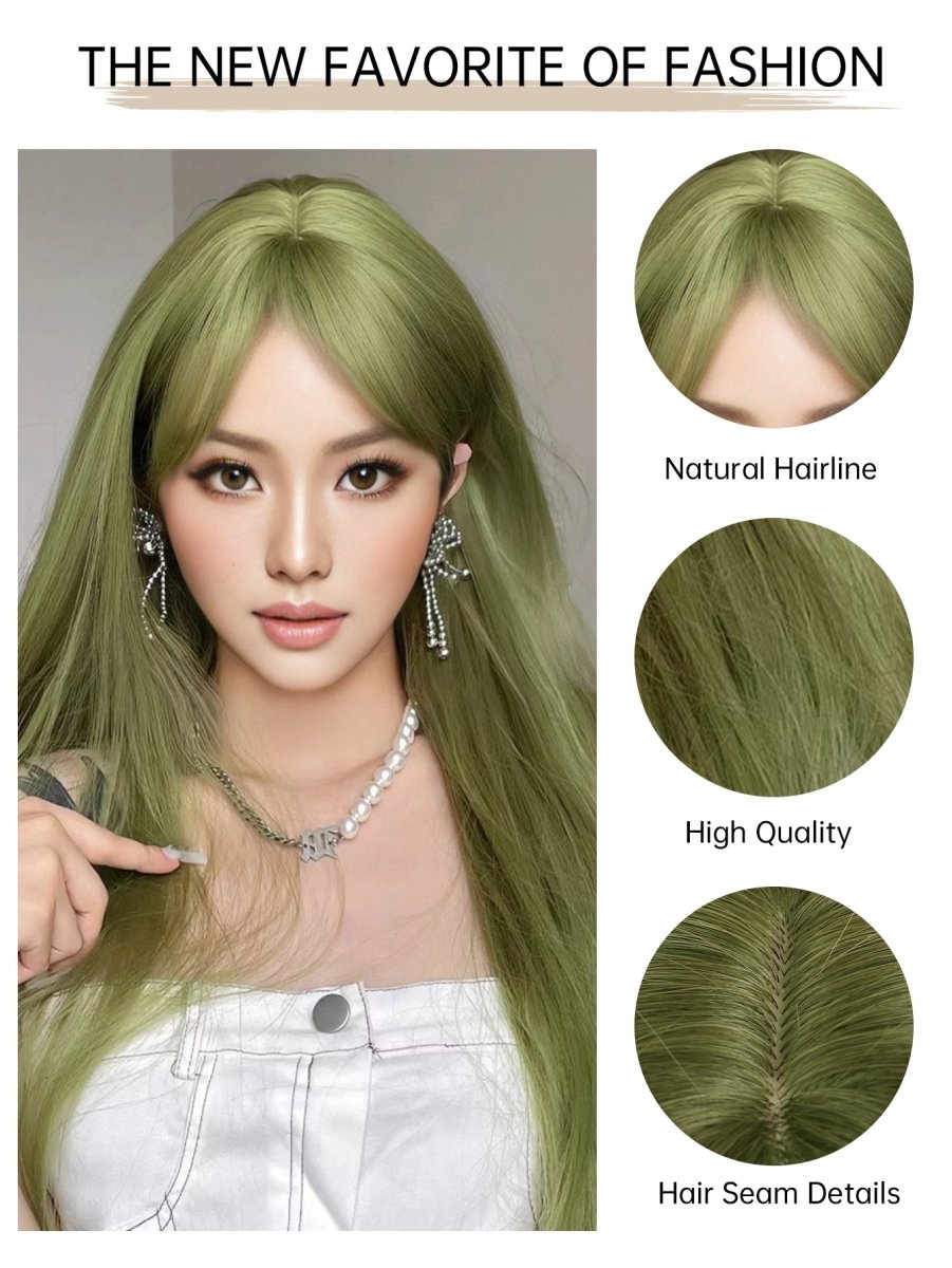 Olive Green Long Wig - MARKETPLACE | Green, Fringe, Synthetic Hair | Milk &amp; Honey Wigs