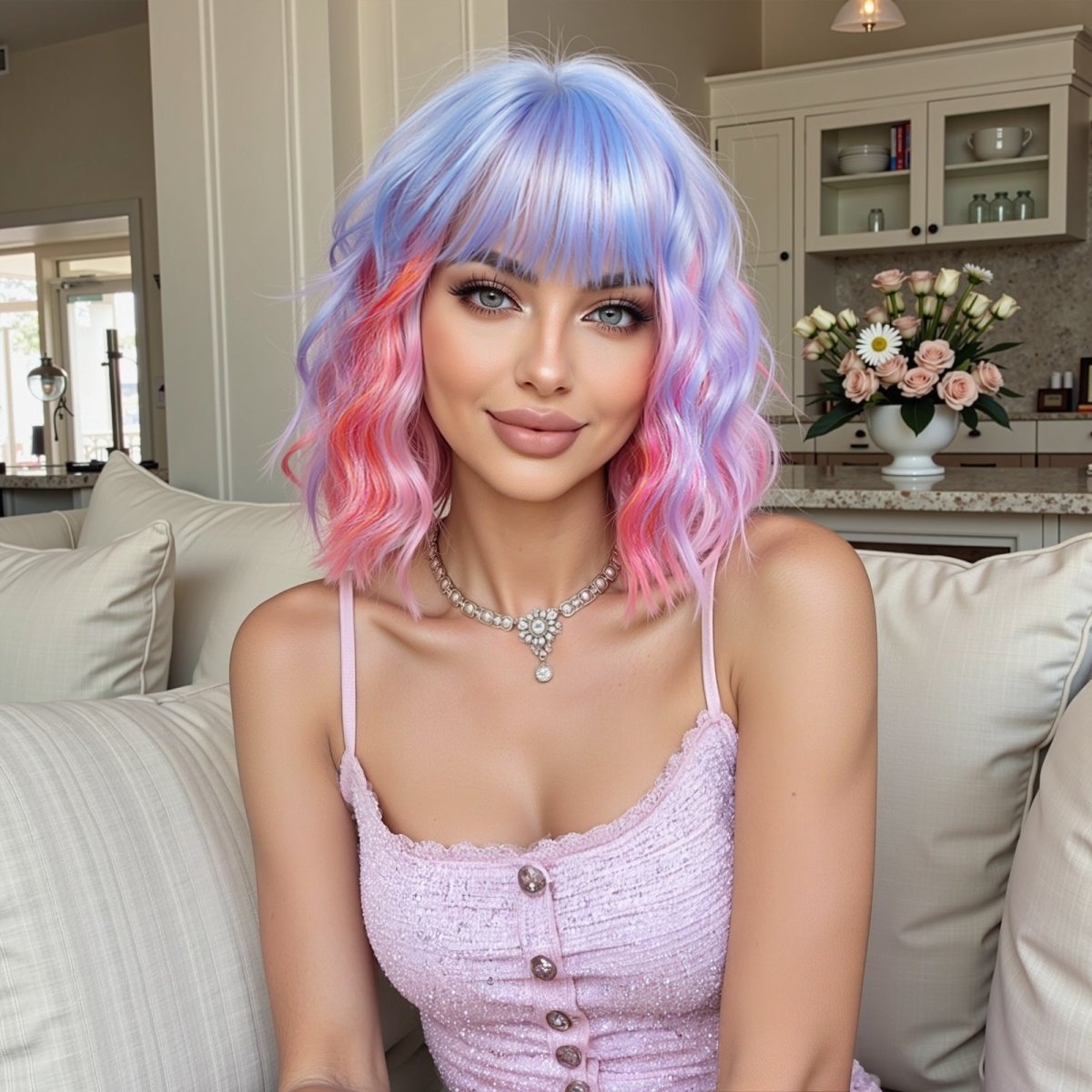 Pastel Rainbow Bob with Fringe Wig - MARKETPLACE | Purple, Fringe, Synthetic Hair | Milk &amp; Honey Wigs