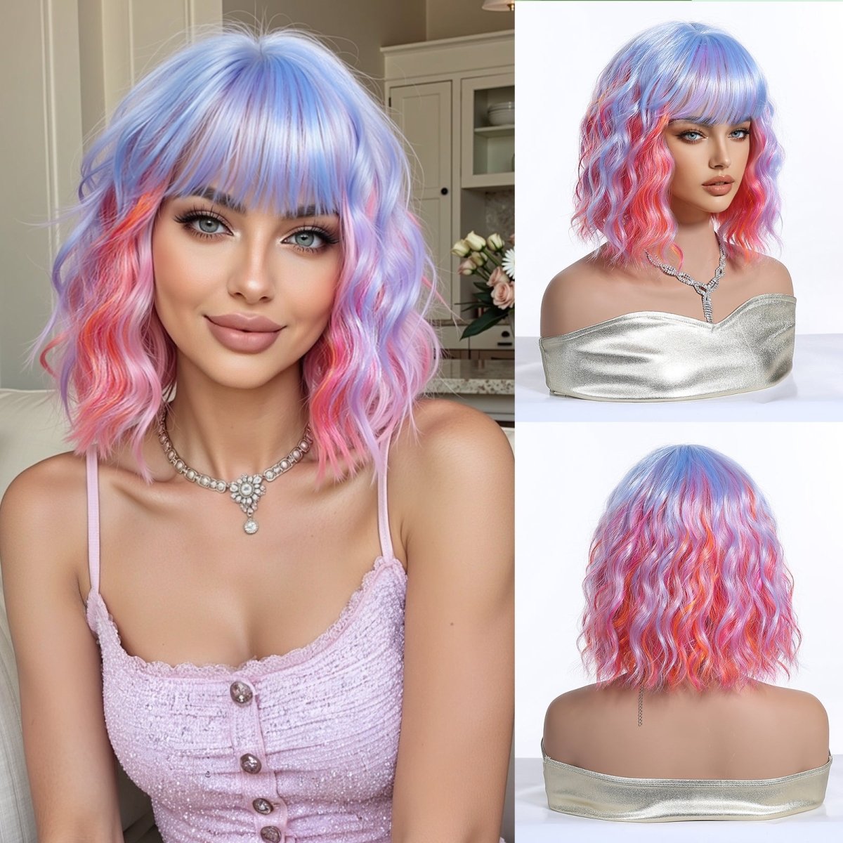 Pastel Rainbow Bob with Fringe Wig - MARKETPLACE | Purple, Fringe, Synthetic Hair | Milk &amp; Honey Wigs