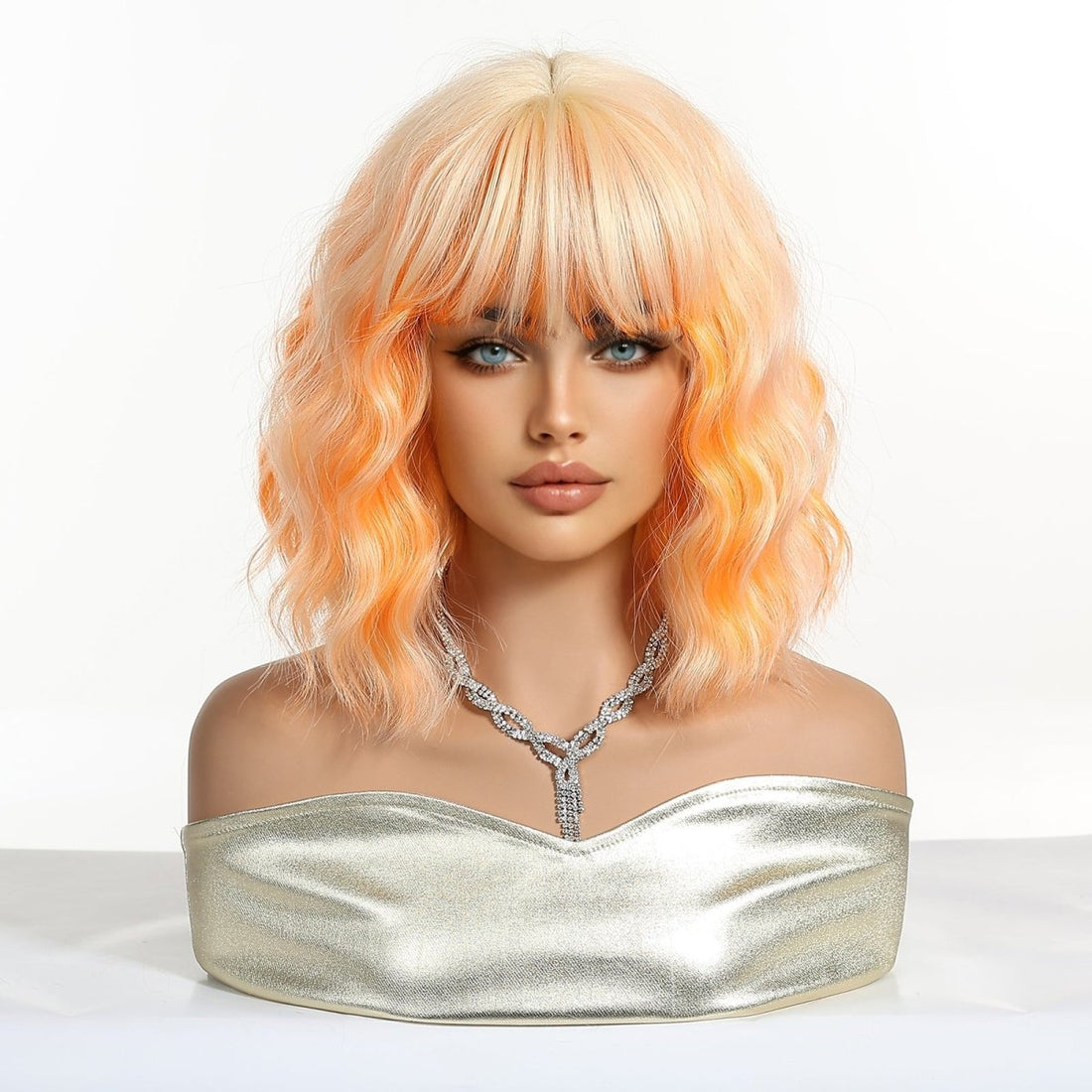 Peach Orange Wavy Bob Wig - MARKETPLACE | Ginger, Fringe, Synthetic Hair | Milk &amp; Honey Wigs