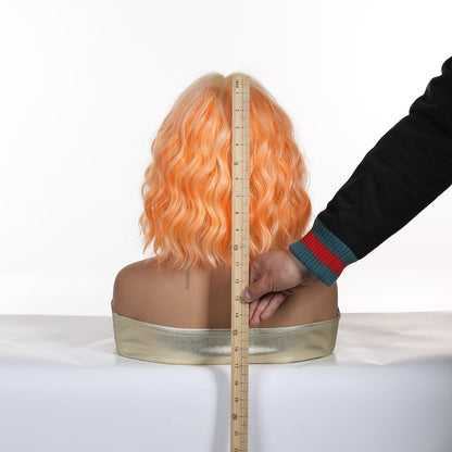Peach orange synthetic wavy bob lace front wig | Milk &amp; Honey Wigs