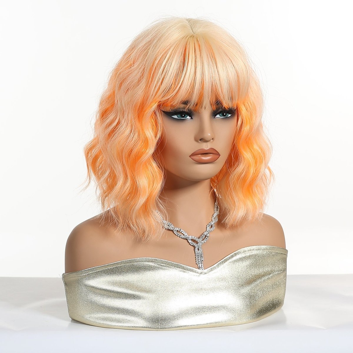 Peach Orange Wavy Bob Wig - MARKETPLACE | Ginger, Fringe, Synthetic Hair | Milk &amp; Honey Wigs