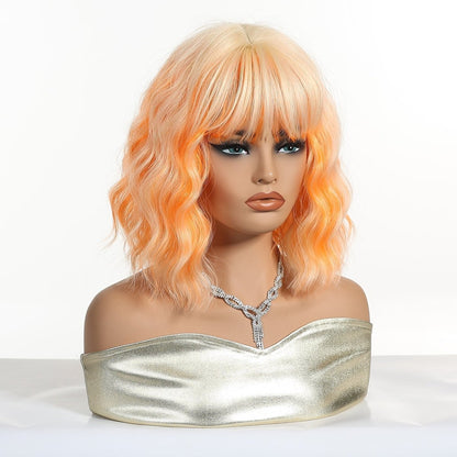 Peach orange synthetic wavy bob lace front wig | Milk &amp; Honey Wigs