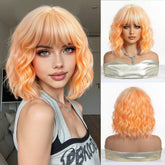 Peach Orange Wavy Bob Wig - MARKETPLACE | Ginger, Fringe, Synthetic Hair | Milk & Honey Wigs